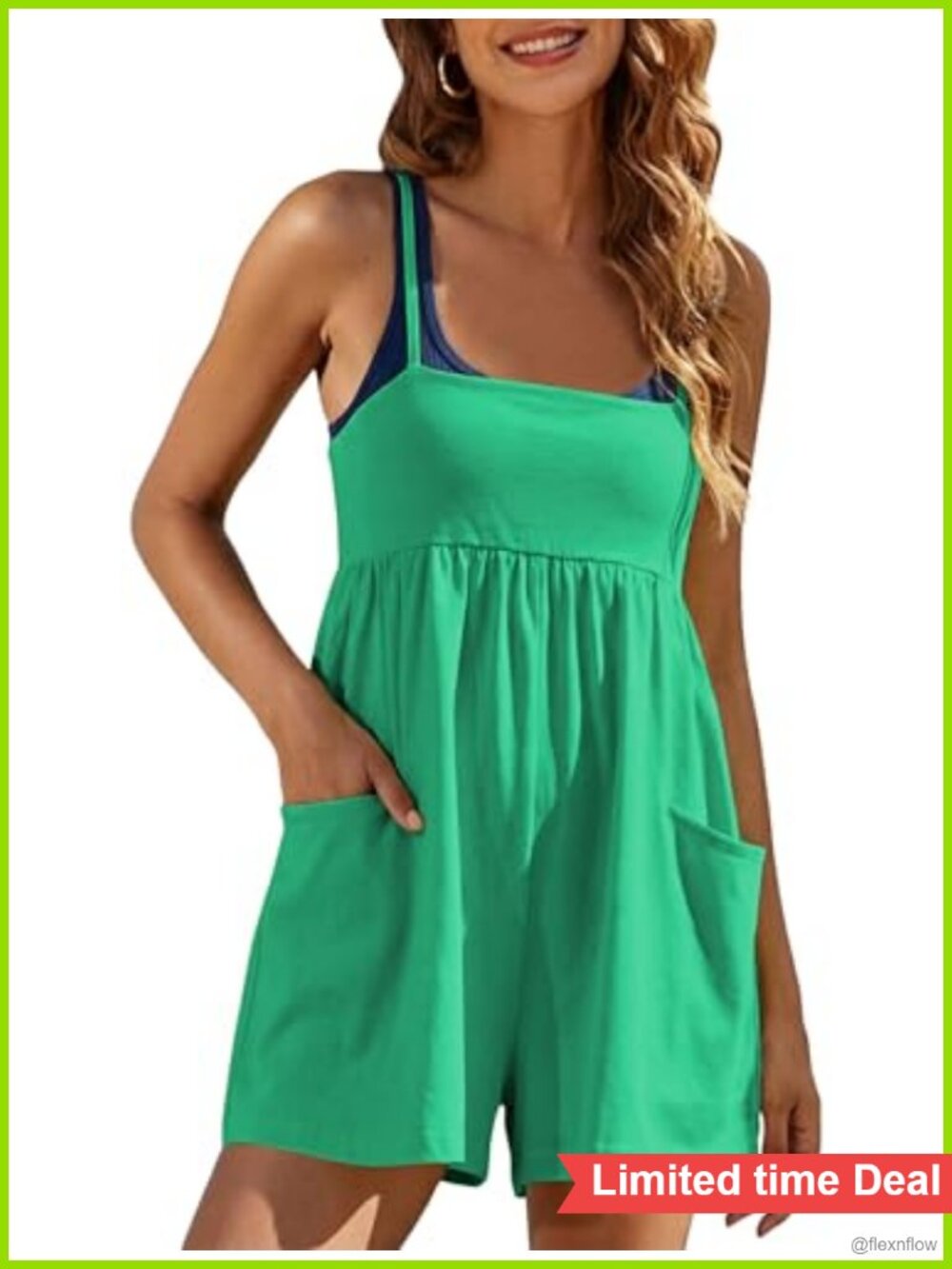 Women's Sleeveless Romper Square Neck Strappy Adjustable Pockets Summer